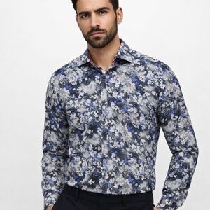 Ted Baker Blue White Floral Button Down Shirt Sz L